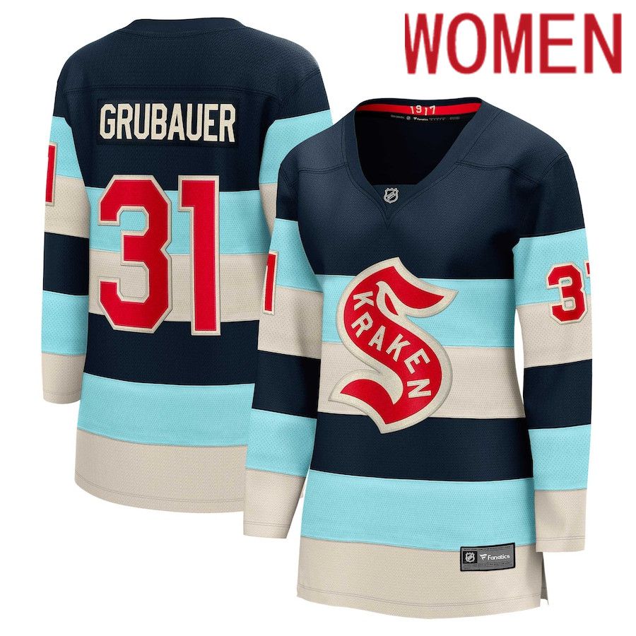 Women Seattle Kraken #31 Philipp Grubauer Fanatics Branded Deep Sea Blue 2024 NHL Winter Classic Breakaway Player Jersey